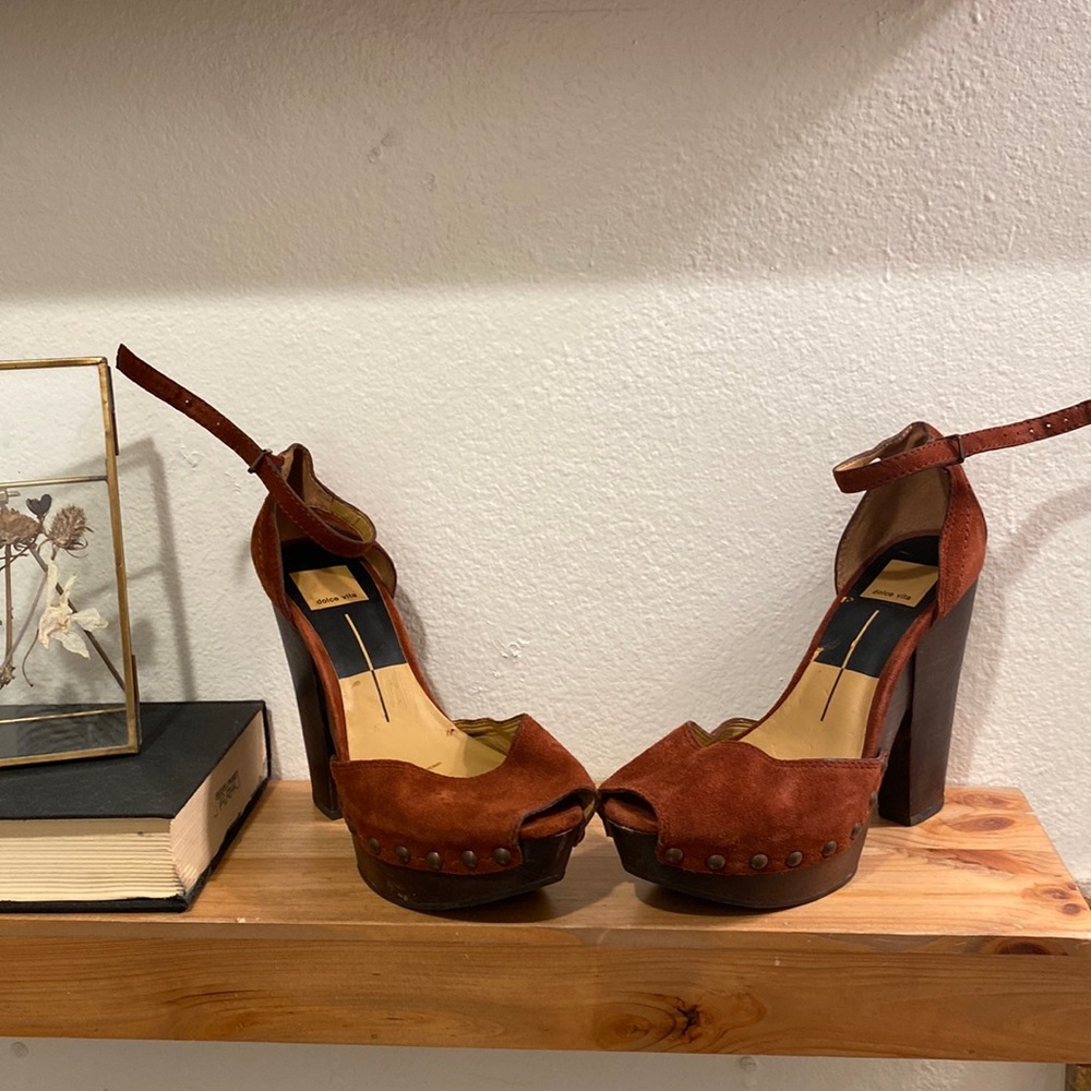 Dolce vita platform clog suede studded peep toe high heal